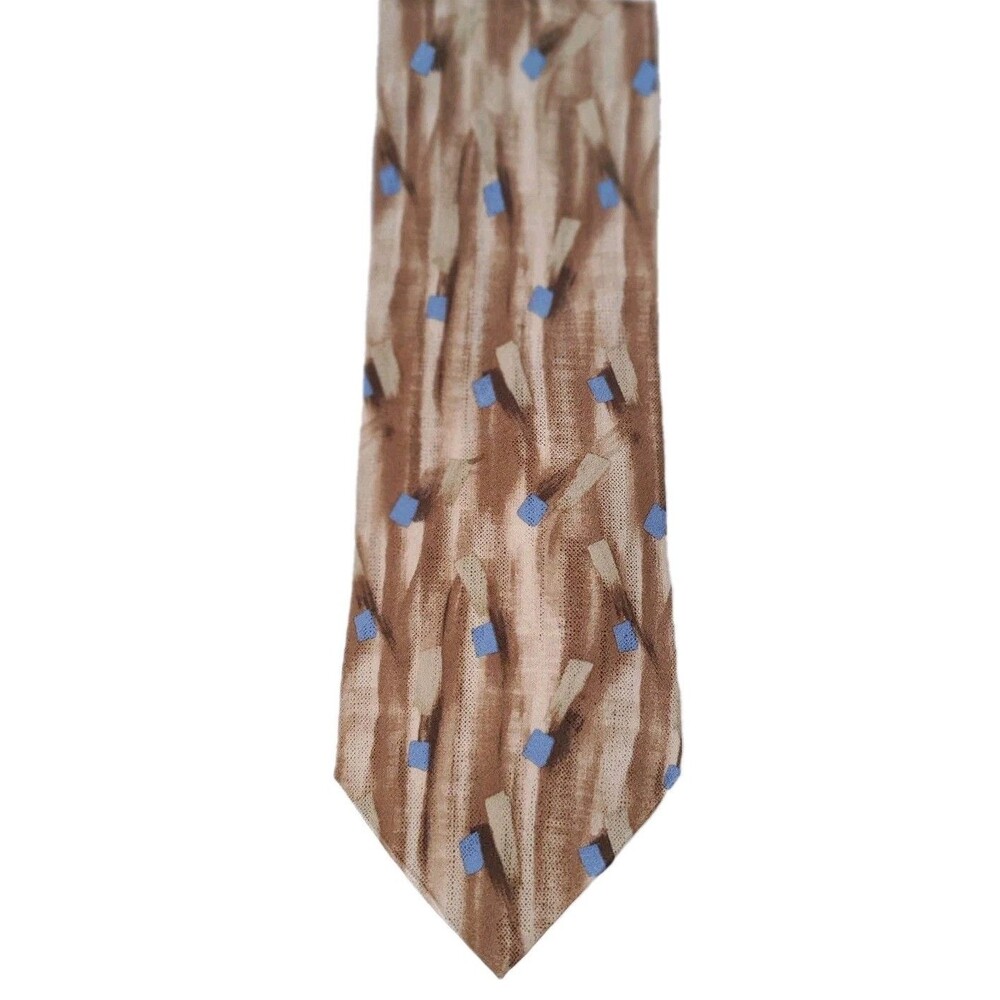 Spencer & Lowe Men's Necktie Suit Brown Mocha Blue Imported 100% Silk Vintage